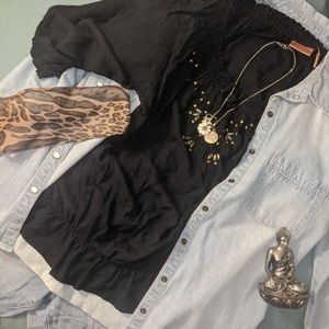 Black Crop Top with Jewels